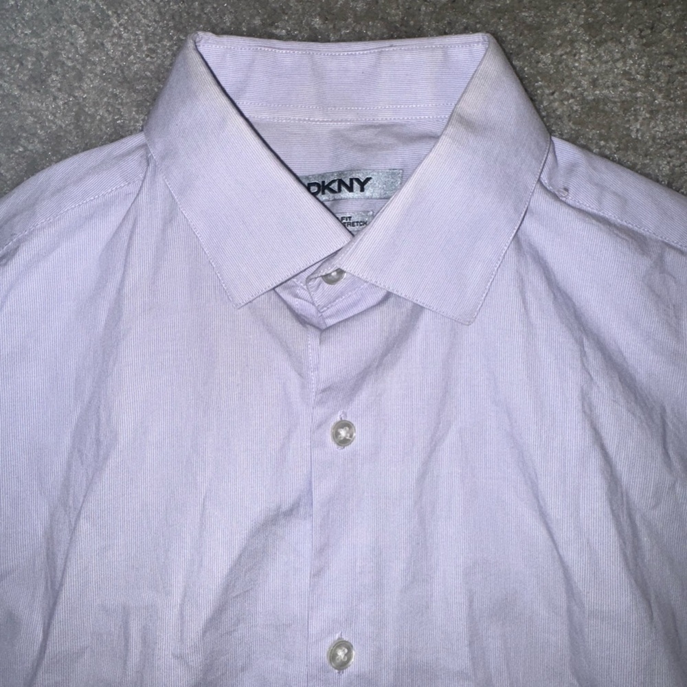 DKNY Dress Button Down Shirt Slim Fit Natural Stretch Purple Size 15 34/35